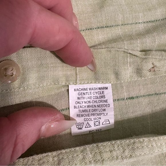 Geoffrey Beene Mens Large Linen Button Up Green Checkered Long Sleeve NWOT - Picture 9 of 9